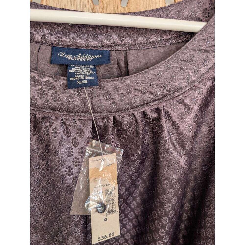 New Additions Maternity Floral Jacquard Balloon Sleeve charcoal gray Blouse XL - Picture 2 of 10